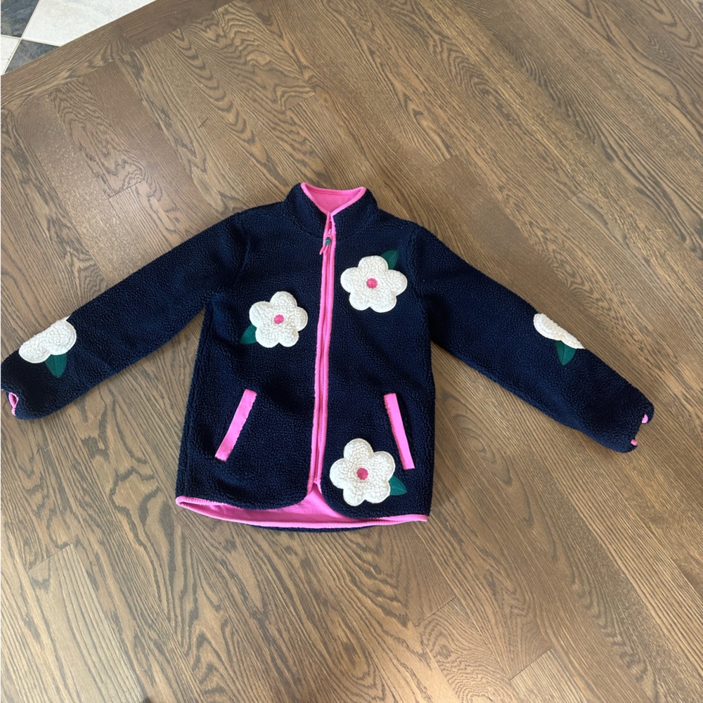 Mini Boden Navy Jacket with Pink Trim and Floral Design